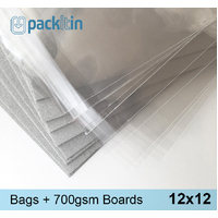 12x12 Clear Bags (FLAPSIDE) + 700gsm Boards - 50 pack