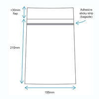 155 x 210mm reseal bags (x1000 with BAGSIDE adhesive)