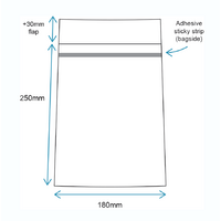 180 x 250mm reseal bags (x1000 with BAGSIDE adhesive)