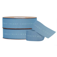 FRENCH BLUE TAFFETA - MERRY CHRISTMAS RIBBON - 25 metre roll