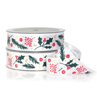 HOLLY & BERRIES - CHRISTMAS RIBBON - 1 metre