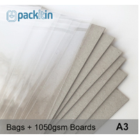 A3 Clear Bags (FLAPSIDE) + 1050gsm Boards - 25 pack