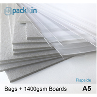 A5 Clear Bags (FLAPSIDE) + 1400gsm Boards - 25 pack
