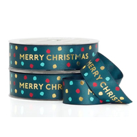 GREEN MERRY CHRISTMAS RIBBON - 25 metre roll