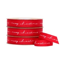 RED - MERRY CHRISTMAS SCRIPT RIBBON - 1 metre