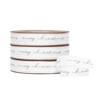 SILVER - MERRY CHRISTMAS SCRIPT RIBBON - 25m roll