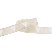 Natural Ribbon + White Heart (cotton) Ribbon - 1 metre