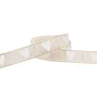 Natural Ribbon + White Heart (cotton) Ribbon - 10m roll