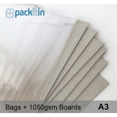 A3 Clear Bags + 1050gsm Medium Backing Boards