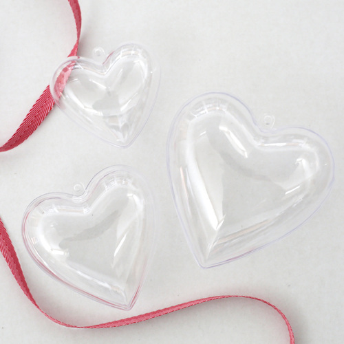 Clear Two Piece Heart Shaped Baubles